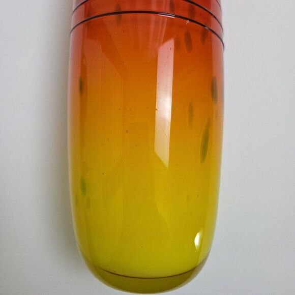 FIFTH AVENUE Crystal Art Glass Vase 12" Orange Yellow Red Black w White Interior - Picture 6 of 11
